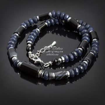 Чокер унисекс из синего и черного агата Лоран - фото изображение товара, artikul:  