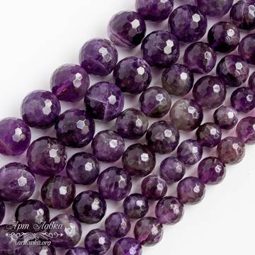 Аметист фиолетовый огранка 6 8 10 12 мм бусины шарики - фото изображение товара, artikul: 000687