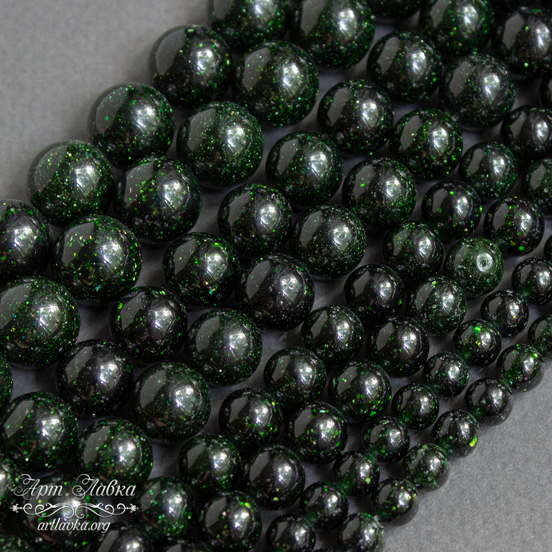 Авантюрин зеленый Ночи Каира 6 8 10 12 мм бусины шарики - увеличенное фото изображение в карточке товара артикул: 002914
