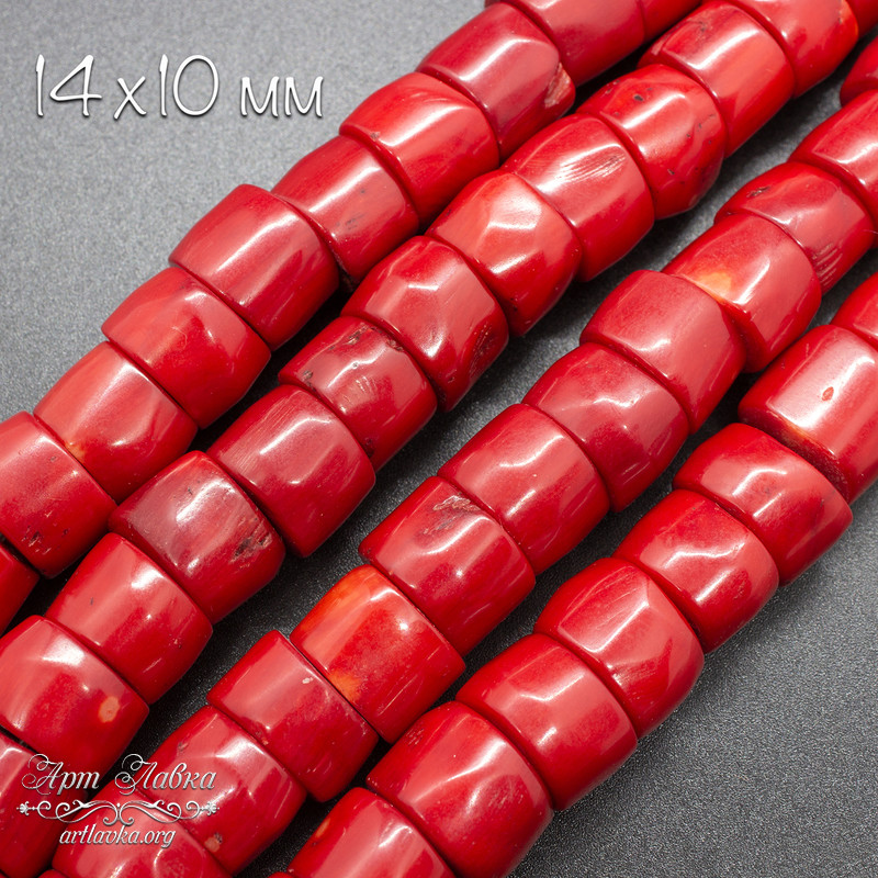 Коралл натуральный красный бусины 13-14 мм фриформ бочонки - увеличенное фото изображение в карточке товара артикул: 106809