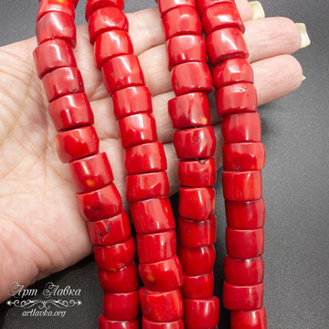 Коралл натуральный красный бусины 13-14 мм фриформ бочонки арт: 106809 фото 2