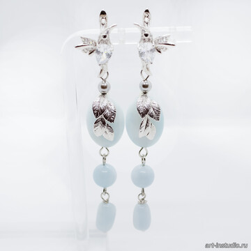 Серебристые серьги из аквамарина Колибри code: 107300 изображение 5