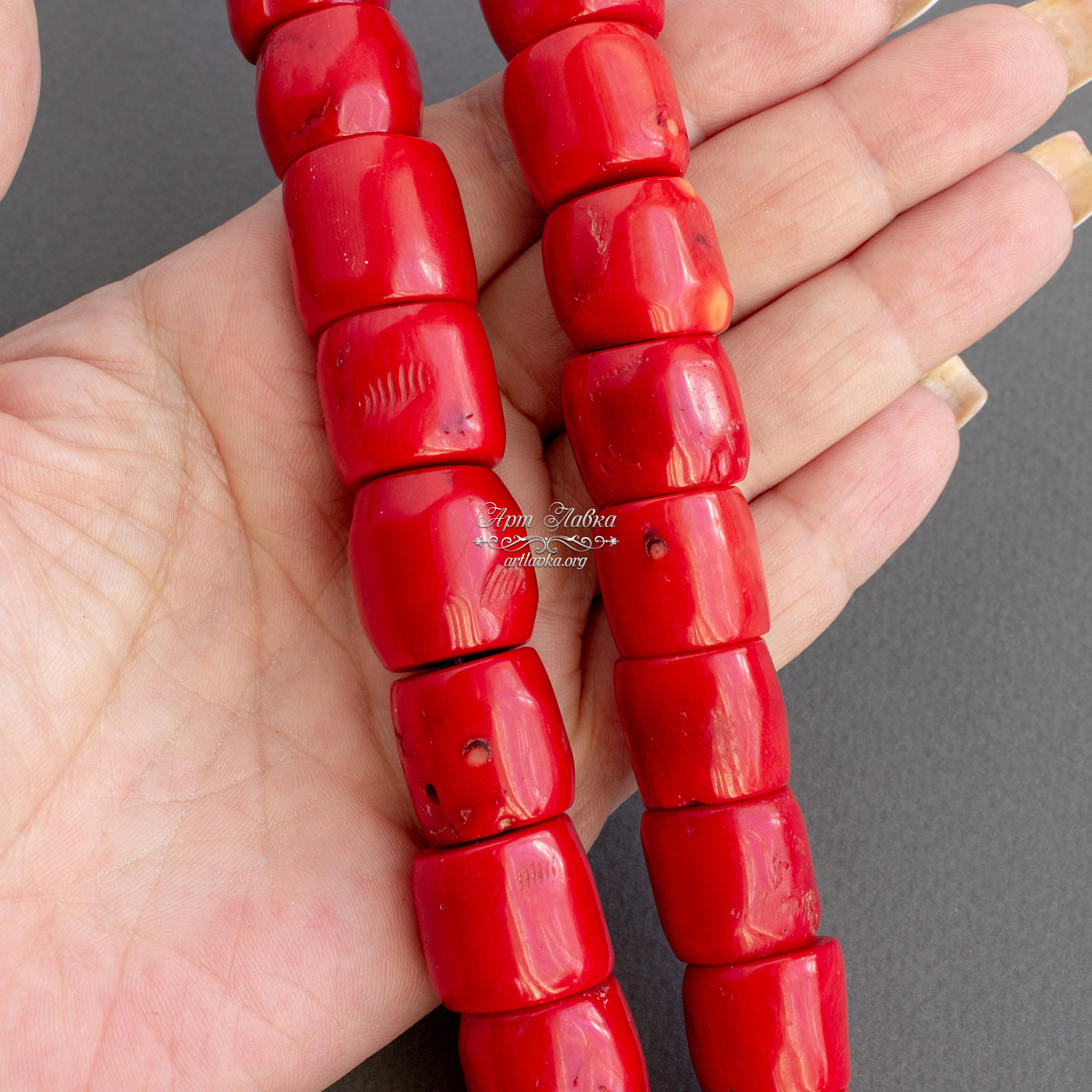 Коралл натуральный 18 мм крупные красные бусины фриформ - увеличенное фото изображение в карточке товара артикул:  