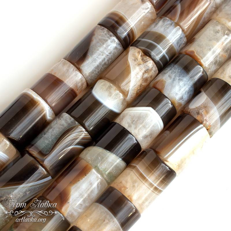 Агат 15х12 мм Ботсвана бусины трубочки цилиндры коричневые - увеличенное фото изображение в карточке товара артикул:  