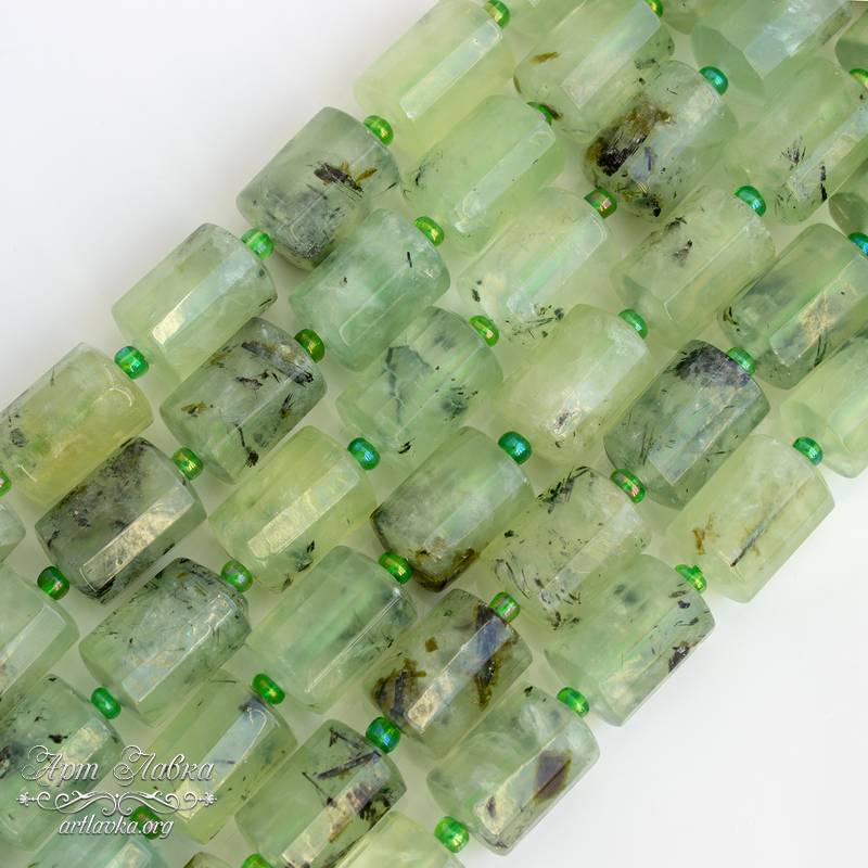 Пренит бусины цилиндр 14х10 мм зеленые трубочки с гранями - увеличенное фото изображение в карточке товара артикул: 109333