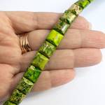 Варисцит зеленый 10 мм квадратные плоские бусины разделители на две нити - маленькая фотография 2