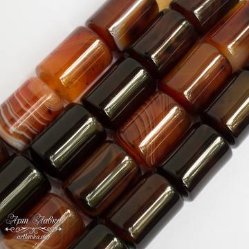 Агат 20х14 мм коричневый рыжие бусины трубочки бочонки - фото изображение товара, artikul: 106385