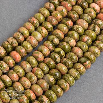 Унакит 8х5 мм рондель зеленые бусины разделители - фото изображение товара, artikul: 106493