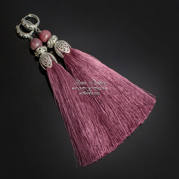 Серьги кисти с яшмой серебро родий темно розовые Маргери - фото изображение товара, artikul: 106553