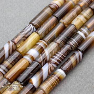 Агат Ботсвана 16х6 мм коричневые бусины трубочки цилиндры - фото изображение товара, artikul: 109348