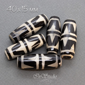 Бусина Дзи двойной тигриный клык 40 мм черно белая - фото изображение товара, artikul: 106627