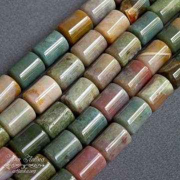 Агат индийский зеленые бусины трубочки цилиндры 14х10 мм - фото изображение товара, artikul: 106649