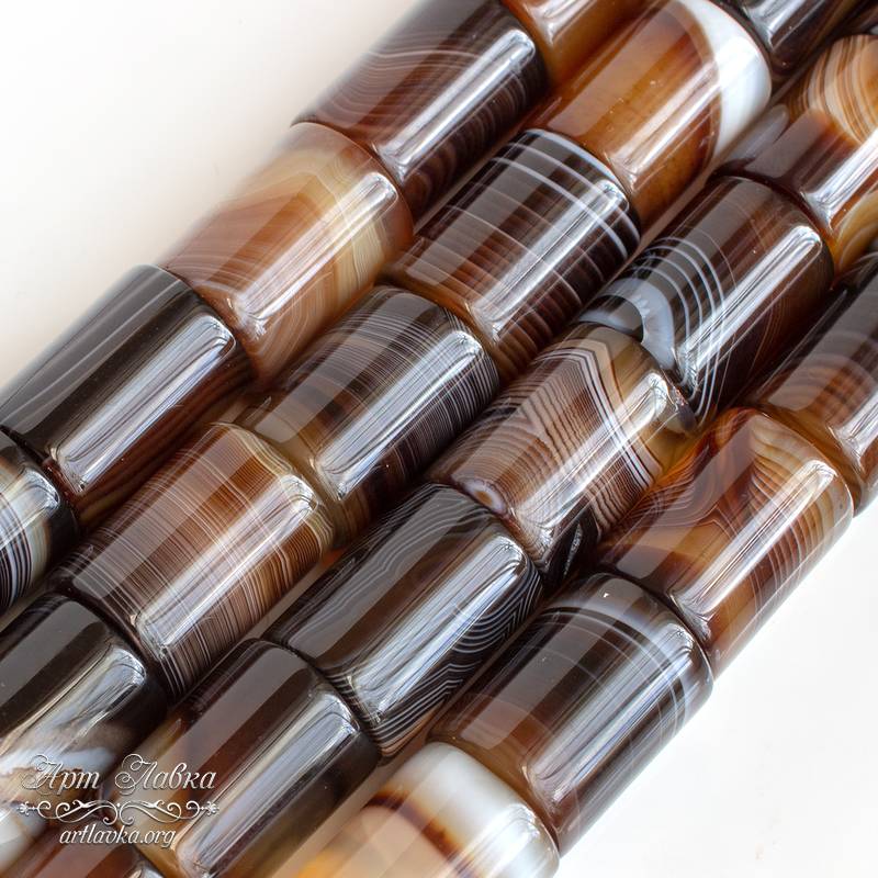 Агат Ботсвана 18 мм коричневые полосатые бусины цилиндры - увеличенное фото изображение в карточке товара артикул: 107259