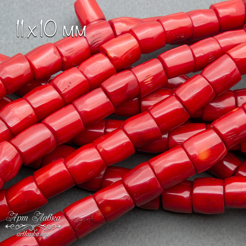 Коралл красный натуральный 10-11 мм бусины фриформ цилиндры - увеличенное фото изображение в карточке товара артикул: 106810
