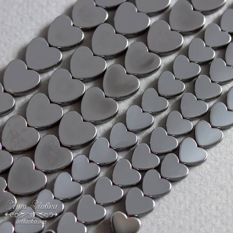 Гематит сердечки плоские бусины 8 мм - увеличенное фото изображение в карточке товара артикул: 106899