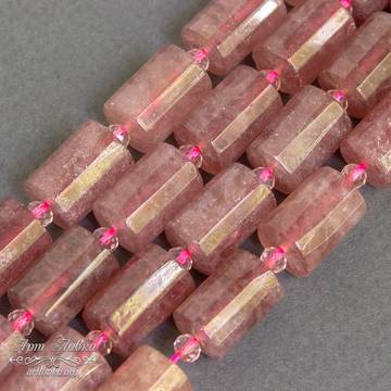 Клубничный кварц бусины трубочки огранка 14х10 мм - фото изображение товара, artikul: 107064