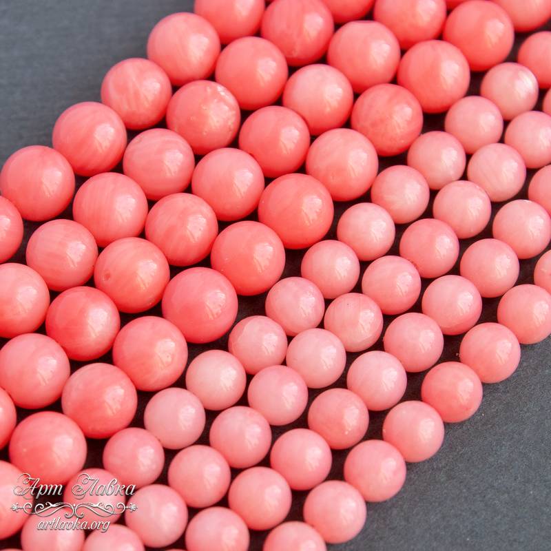 Коралл розовый натуральный бусины шарики 5 7 8 мм - увеличенное фото изображение в карточке товара артикул: 108210