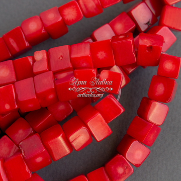 Коралл натуральный 9х8 мм красные бусины кубики арт:   фото 2