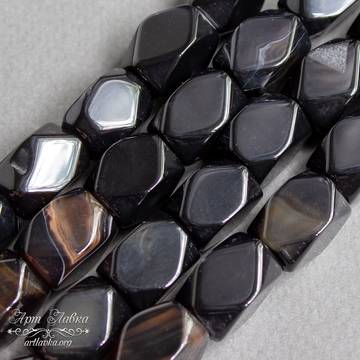 Агат Бразильский 16х10 мм черные полосатые прямоугольные бусины - фото изображение товара, artikul:  