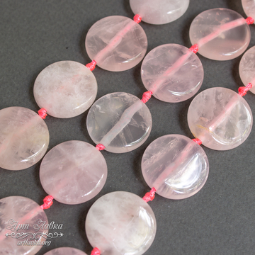 Розовый кварц 25 мм круглые плоские бусины - фото изображение товара, artikul:  