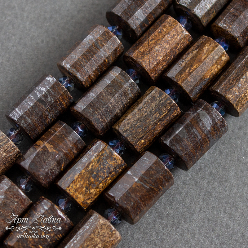 Бронзит бусины трубочки цилиндры с огранкой 14х10 мм - увеличенное фото изображение в карточке товара артикул: 107696