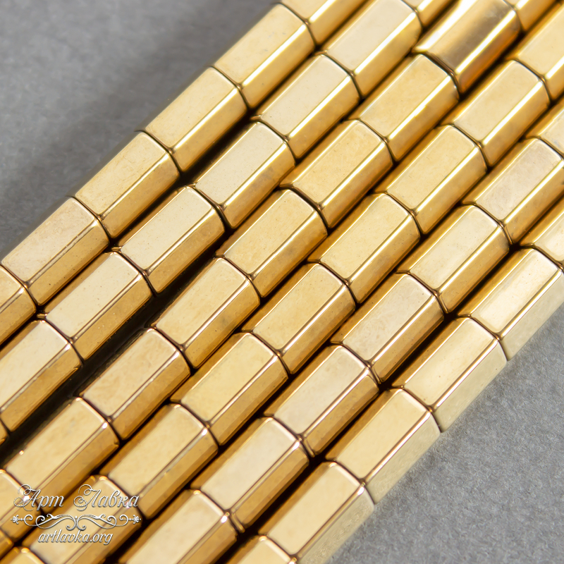 Гематит трубочки шестигранные 8х5 мм золотистые бусины - увеличенное фото изображение в карточке товара артикул: 108331