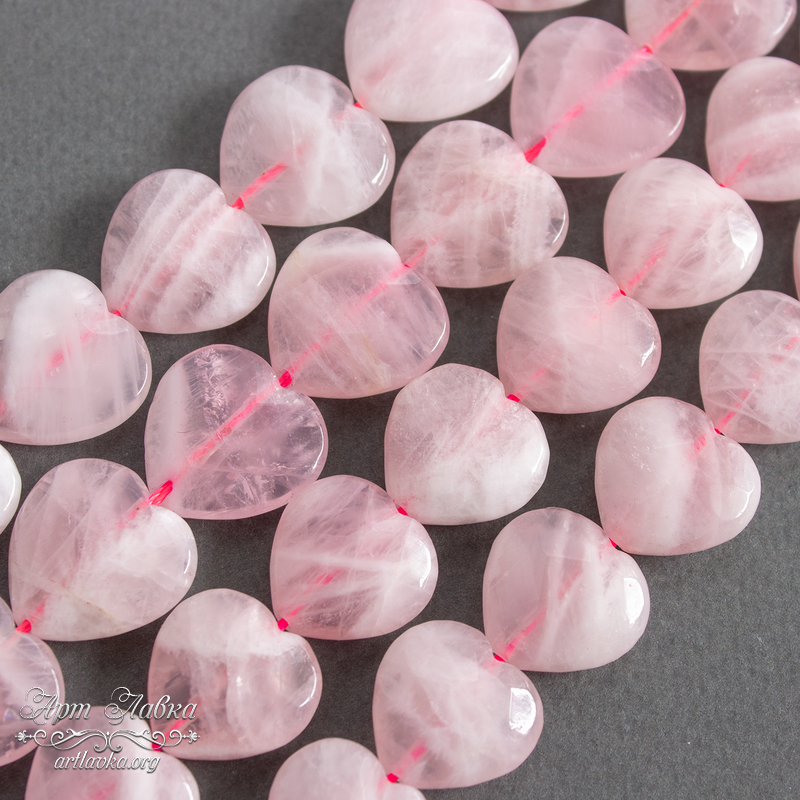 Мадагаскарский розовый кварц 19 мм бусины сердечки - увеличенное фото изображение в карточке товара артикул:  