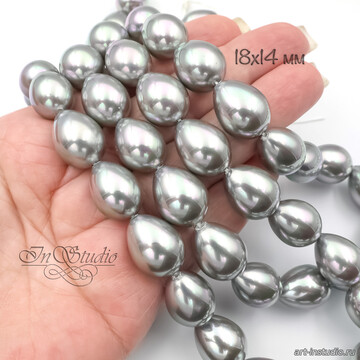 Жемчуг Майорка Серебро 14 16 18 мм серые бусины капли artikul: 108446 photo 4