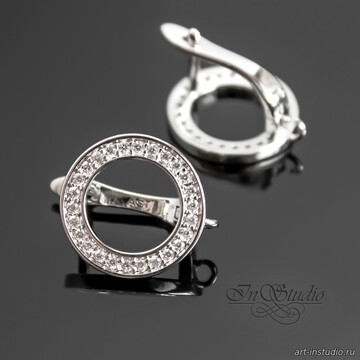 Швензы для сережек КЛАРИС родий с фианитами - фото изображение товара, artikul: 107952