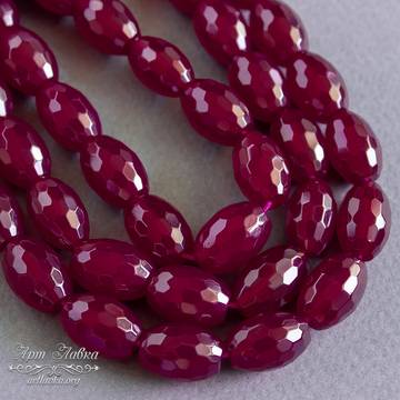 Халцедон рубиновый 14 мм овальные бусины оливки с огранкой art: 108602 фотография 3