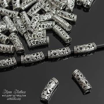 Декоративные ажурные бусины трубочки 19 мм под серебро - фото изображение товара, artikul:  