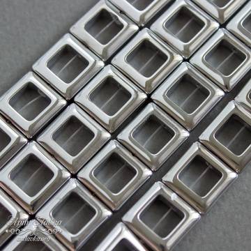 Гематит бусины 14 мм квадратная рамка под серебро - фото изображение товара, artikul: 108948