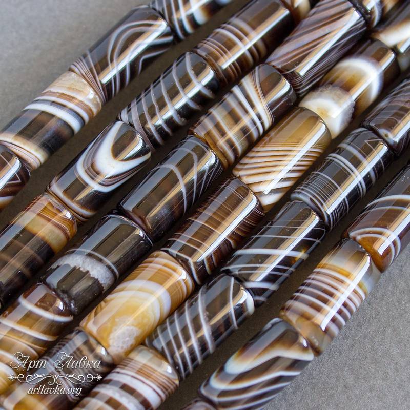 Агат Ботсвана 16х8 мм полосатые бусины трубочки цилиндры - увеличенное фото изображение в карточке товара артикул:  