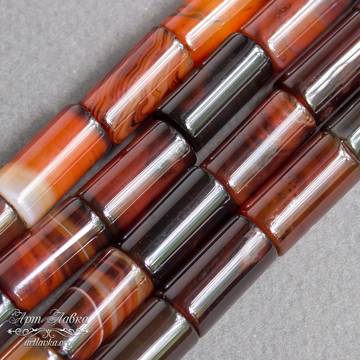 Агат коричнево рыжий 16х8 мм бусины трубочки цилиндры - фото изображение товара, artikul: 109027
