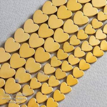 Гематит сердечки золотые плоские бусины 8 и 11 мм - фото изображение товара, artikul: 106897