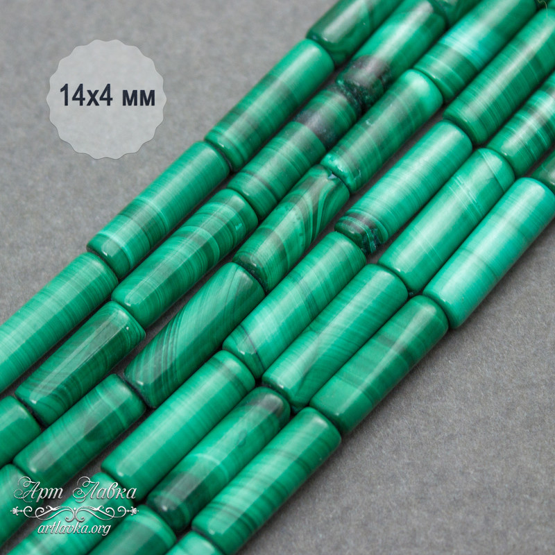 Малахит натуральный 14х4 мм бусины цилиндры трубочки - увеличенное фото изображение в карточке товара артикул: 109464