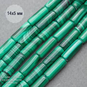 Малахит природный 14х5 мм бусины трубочки цилиндры - фото изображение товара, artikul: 109467