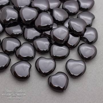 Агат черный сердце 16 мм гладкие плоские бусины - фото изображение товара, artikul: 109479