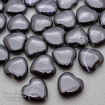 Агат черный крупный 20 мм плоские бусины сердечки - фото изображение товара, artikul: 109485