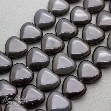 Агат черный сердечки 14 мм полированные плоские бусины - фото изображение товара, artikul: 109506