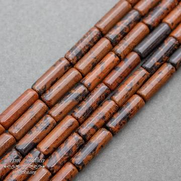 Обсидиан Махагоновый 13х4 мм бусины трубочки цилиндры - фото изображение товара, artikul: 109724