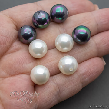 Жемчуг Shell pearl под вклейку 12 мм черный павлин полупросверленный шар artikul: 109892 photo 4