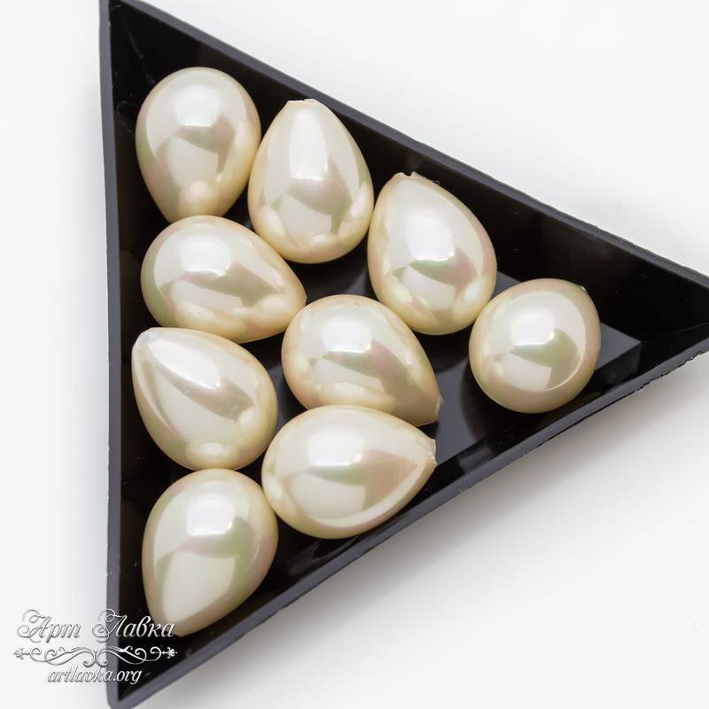 Жемчуг Shell pearl под вклейку 16 мм айвори полупросверленные капли - увеличенное фото изображение в карточке товара артикул: 109895