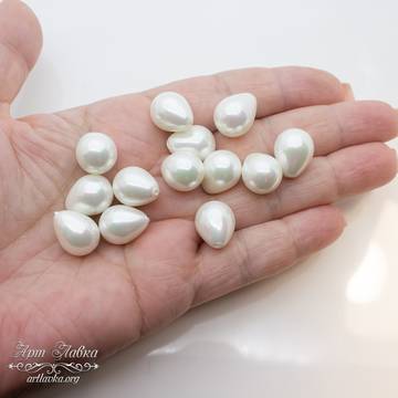 Жемчуг Shell pearl под вклейку 18 мм белые полупросверленные капли artikul: 109898 photo 4