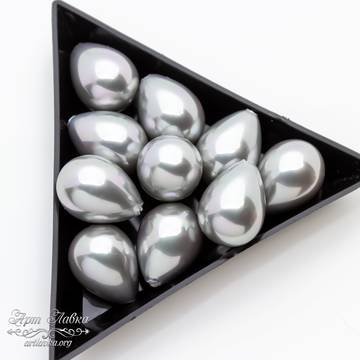 Жемчуг Shell pearl для вклейки 16 мм серебристые полупросверленные капельки - фото изображение товара, artikul: 109910