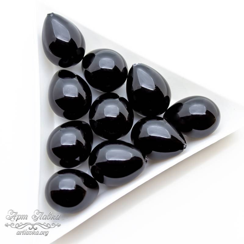 Жемчуг Shell pearl для вклейки 16 мм черные полупросверленные капельки - увеличенное фото изображение в карточке товара артикул: 109916