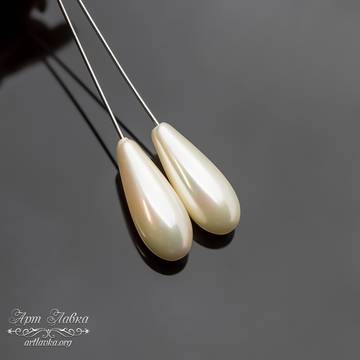 Жемчуг Shell pearl для вклейки 20 мм Айвори полупросверленные бежевые бусины капли арт: 109922 фото 2