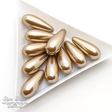 Жемчуг Shell pearl для вклейки 20 мм золотисто бежевые полупросверленные капли - фото изображение товара, artikul: 109934