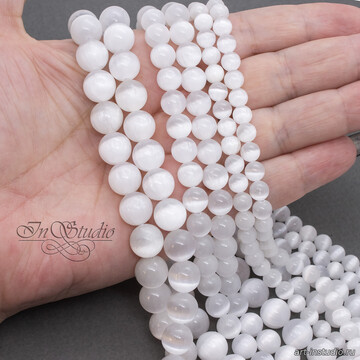 $Селенит природный 6 8 10 мм белый с эффектом кошачий глаз бусины шарики number: 110098 image 6