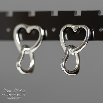 Швензы гвоздики серьги Два Сердца родированные - фото изображение товара, artikul: 110691